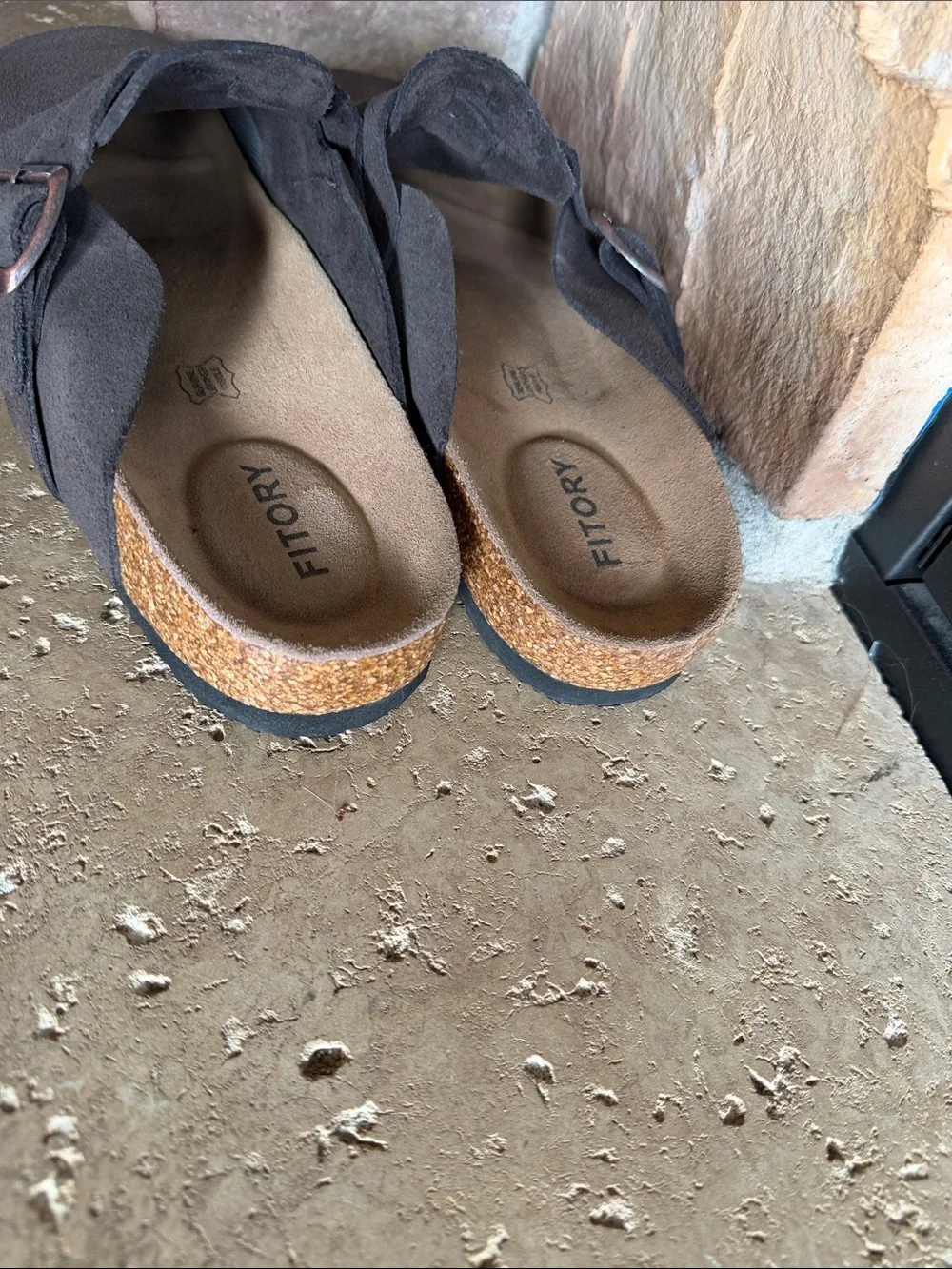 NWOT Men’s Suede Slide Sandals with Adjustable Buckle — Dark Brown